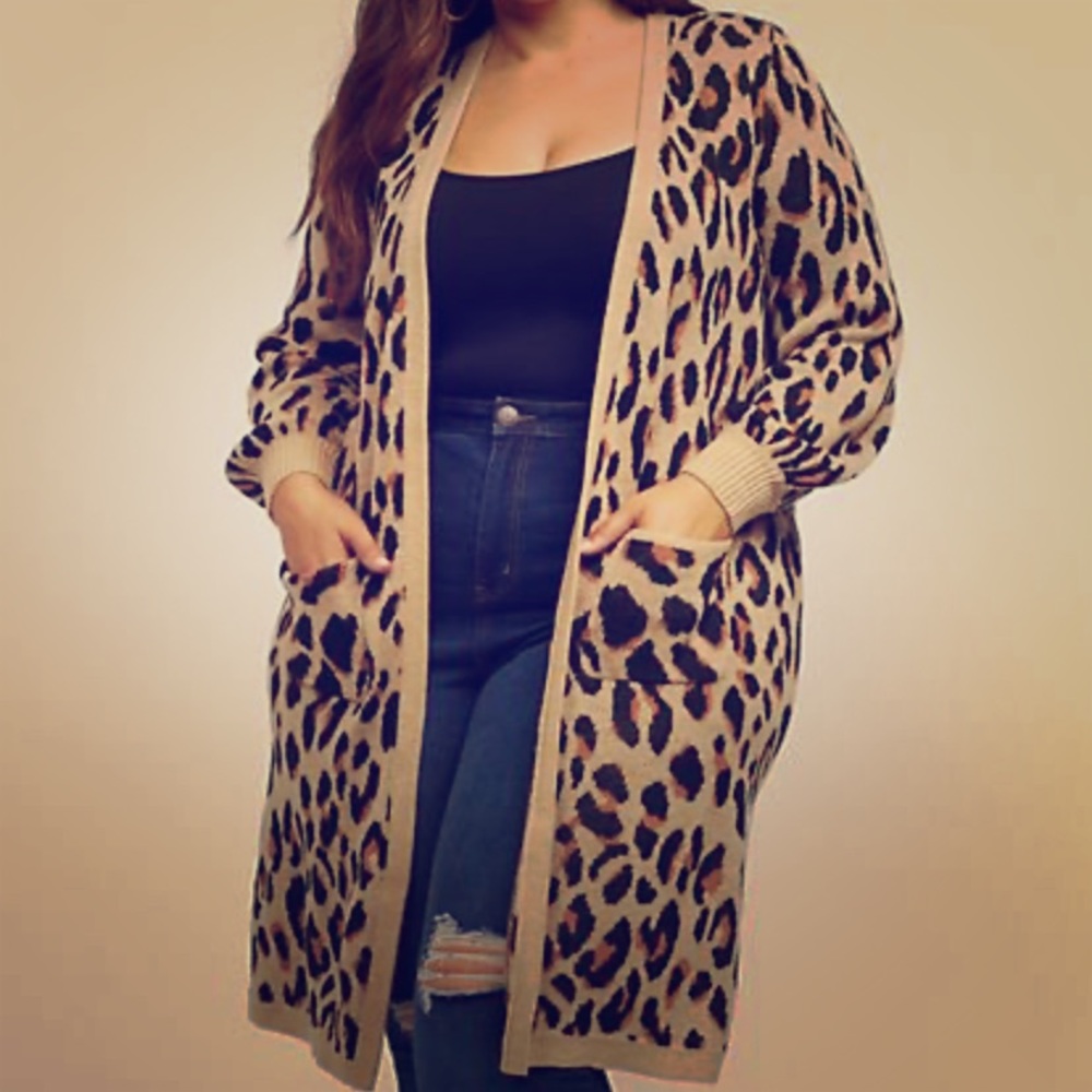 Fashion to Figure Leopard Midi Cardigan size 3